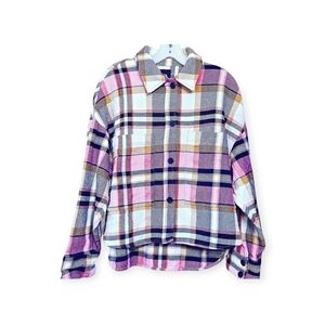 Zara Thick Warm Oversized Textured Plaid Overshirt Shacket Pink Black White Tan